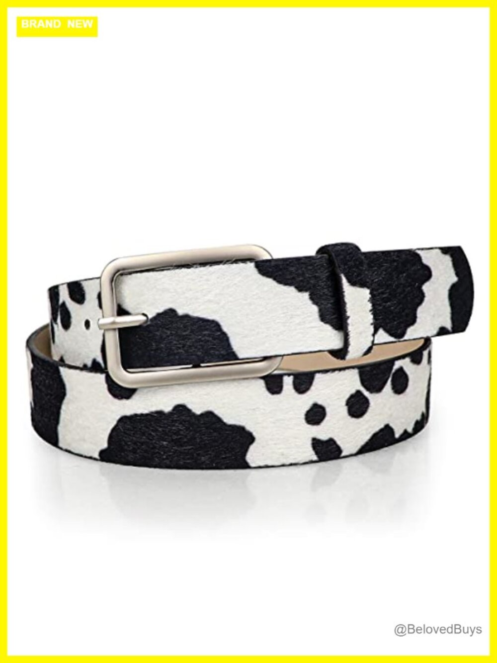 Faux Leather Cow Print Waist Belt for Women Fashion Button Buckle